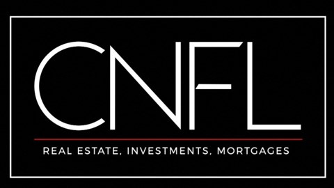 A black and white logo for CNL Real Estate, Investments, Mortgages.