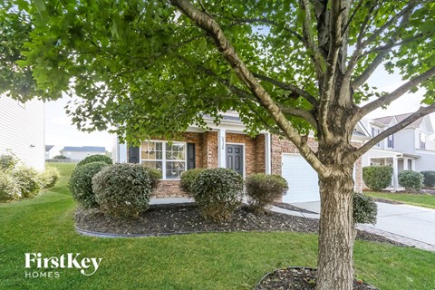 a home with a large tree in the front yard