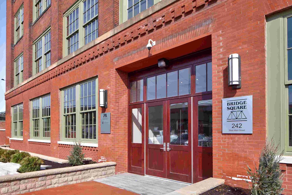 the front entrance of the building