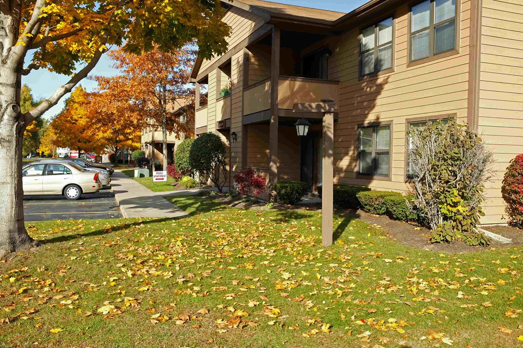 a house with a yard and a car parked in front of it