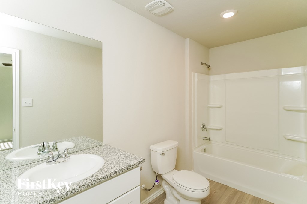 a bathroom with a sink and a toilet and a bath tub