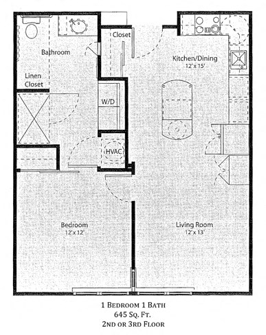 1 Bedroom 1 Bathroom 2D Floorplan, 6 North, one bedroom apartments in st louis