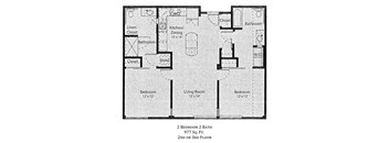 2 Bedroom 2 Bathroom with Patio 2D Floorplan, 6 North Apartments, St. Louis, MO