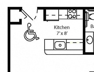 2 Bedroom 1 Bath 2D Floorplan Style A11 2 Bedroom 1 Bath 2D Floorplan Style A11_Cahill House Apartments, St. Louis, MO