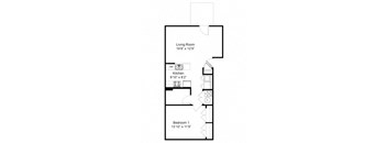 1 Bedroom 1 Bath 2D Floorplan-Duneland Village Apartments Gary, IN