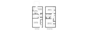 2 Bedroom 2 Bath 2D Floorplan-Duneland Village Apartments Gary, IN