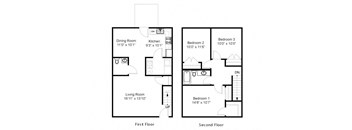 3 Bedroom 2 Bath 2D Floorplan-Duneland Village Apartments Gary, IN