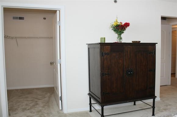 a room with a dresser and a closet