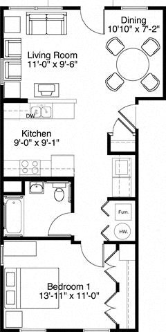 1 Bedroom 1 Bath 2D Floorplan (1) 1 Bedroom 1 Bath 2D Floorplan-Horace Mann Apartments, Gary, IN