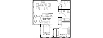 2 Bedroom 1 Bath 2D Floorplan-Horace Mann Apartments, Gary, IN