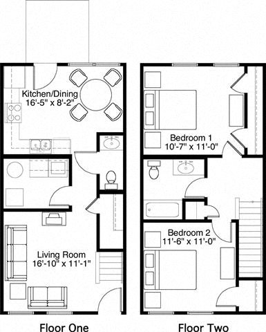 2 Bedroom 1.5 Bath 2D Floorplan 2 Bedroom 1.5 Bath 2D Floorplan-Horace Mann Apartments, Gary, IN