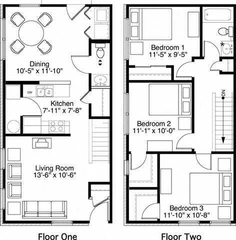 3 Bedroom 1.5 Bath 2D Floorplan 3 Bedroom 1.5 Bath 2D Floorplan-Horace Mann Apartments, Gary, IN