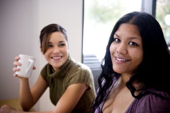 women having coffee-Lafayette Village Apartments, Jersey City, NJ