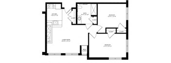 2 Bedroom 1 Bath 2D Floorplan Style D-Legacy Apartments, Pittsburgh, PA 15219