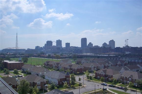 a view of the city from the roof of a house