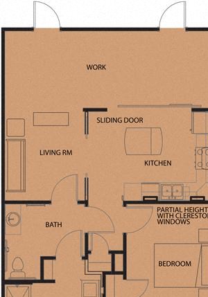 1 Bedroom 1 Bath 2D Floorplan - Live Work Units 1 Bedroom 1 Bath 2D Floorplan - Live Work Units_North Sarah Apartments, St. Louis, MO