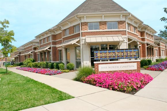 a building with a sign in front of it
