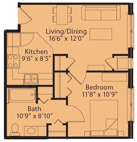 1 Bedroom 1 Bath 2D Floorplan 1 Bedroom 1 Bath 2D Floorplan Type 1-Senior Living at University Place Apartments, Memphis, TN 38104