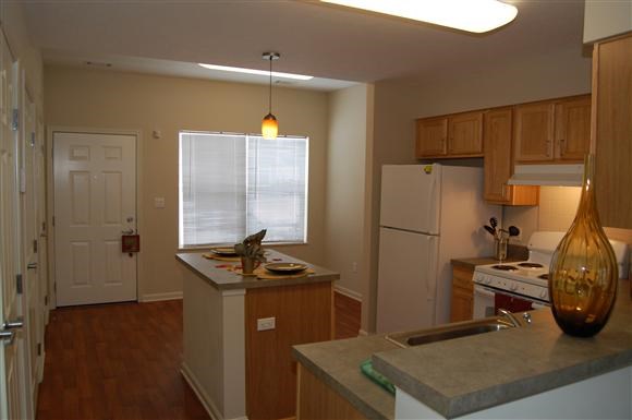 a kitchen with a white refrigerator and a sink
