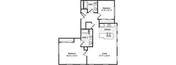 2 bedroom 2 bath 2d floorplan, Valentine Apartments Kansas City, MO