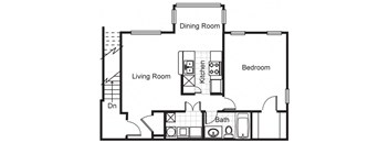 1 Bedroom 1 Bath 2D Floorplan-Villa del Sol Apartments, Kansas City, MO