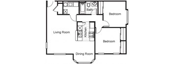 2 Bedroom 1 Bathroom 2D Floorplan-Villa del Sol Apartments, Kansas City, MO