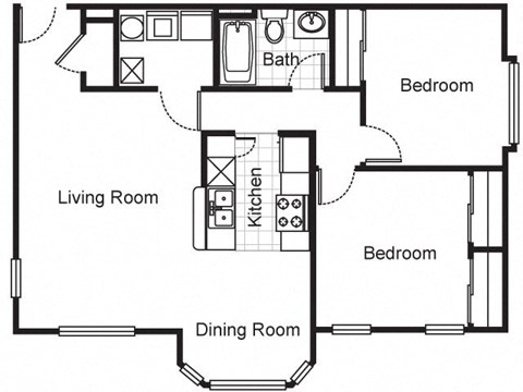 2 Bedroom 1 Bathroom 2D Floorplan-Villa del Sol Apartments, Kansas City, MO