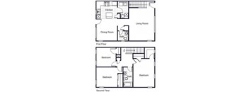 3 Bedroom 1.5 Bath Townhome 2D Floorplan-Villa del Sol Apartments, Kansas City, MO
