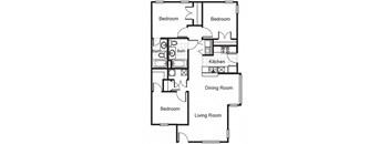 3 Bedroom 2 Bath 2D Floorplan-Villa del Sol Apartments, Kansas City, MO