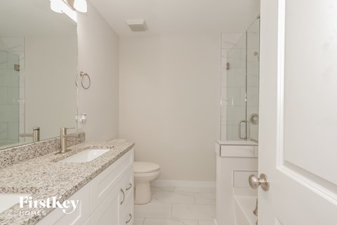 a bathroom with a sink and a toilet and a shower