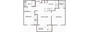 2 Bedroom 1 Bath 2D Floorplan-Brookshire Senior Living, Lawrenceville, NJ