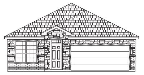 a drawing of a brick house with a garage