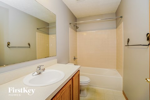 a bathroom with a sink and a toilet and a tub