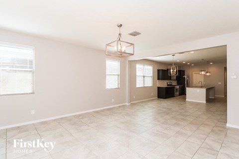 the living room and kitchen are spacious and clean