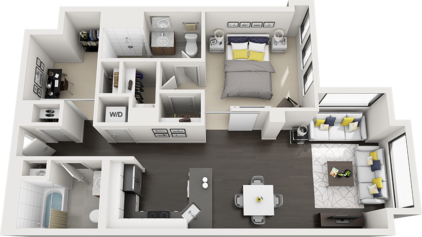 1 Bed/2 Bath Den-a20l