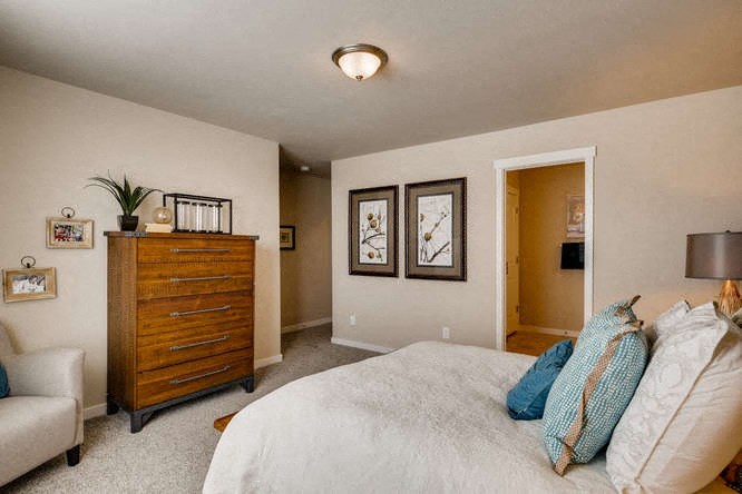 a bedroom with a bed and a dresser