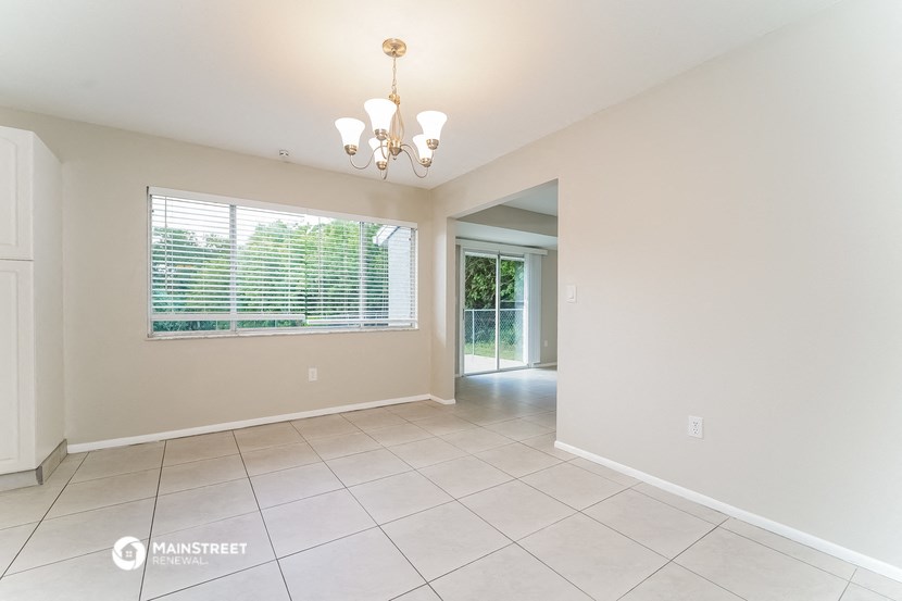 the living room and dining room are spacious and open to the backyard