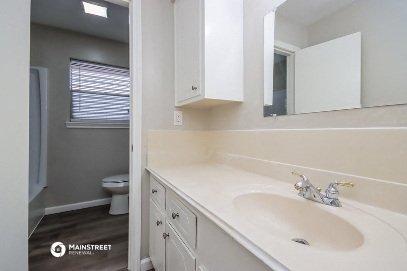 a bathroom with a sink and a toilet and a mirror