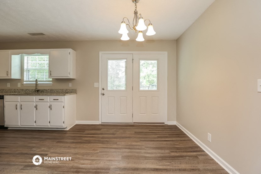 the view of the kitchen from the living room