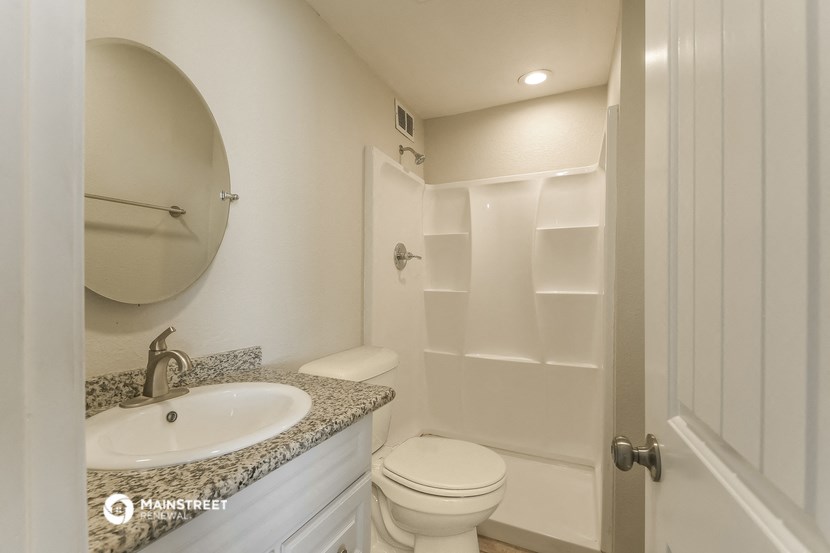 a bathroom with a sink and a toilet and a shower