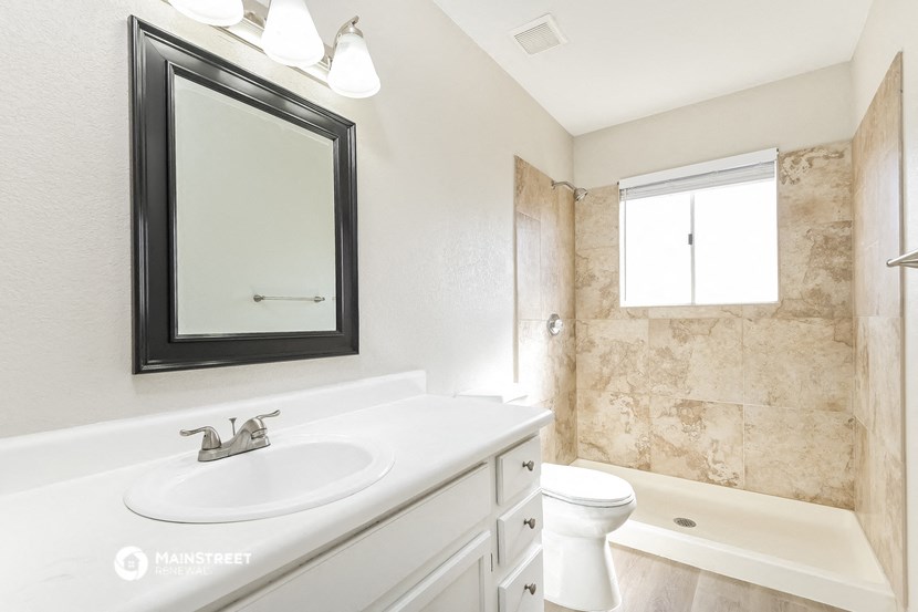 a bathroom with a sink and a mirror and a toilet