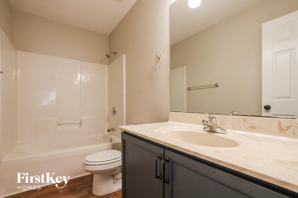 a bathroom with a sink and a toilet and a bath tub