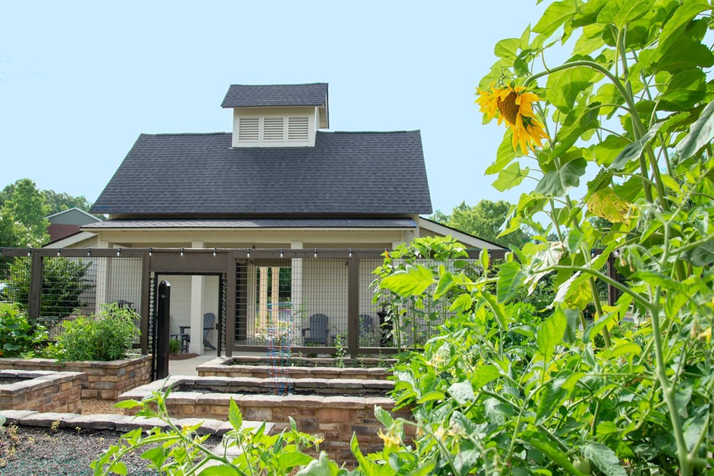 A house with a garden in front of it.