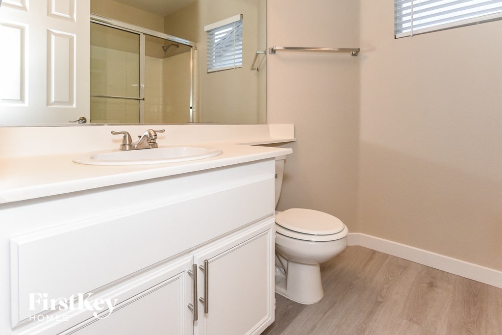 a bathroom with a sink and a toilet and a mirror
