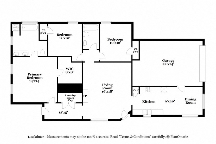 a floor plan of a house with two bedrooms and two baths