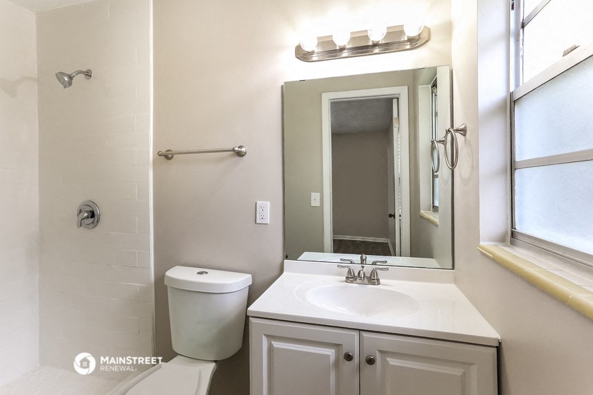 a bathroom with a sink and a mirror and a toilet
