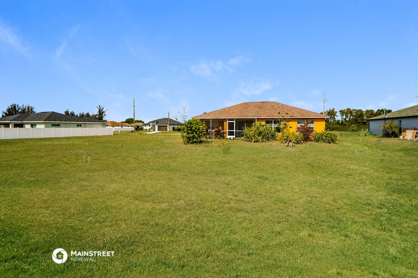 a house with a large yard in front of it