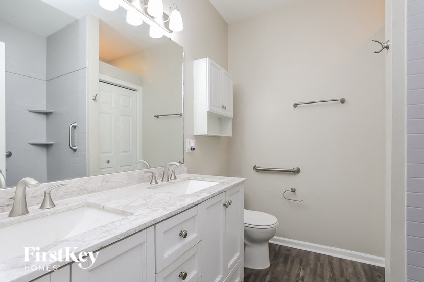 a bathroom with a sink and a toilet and a mirror