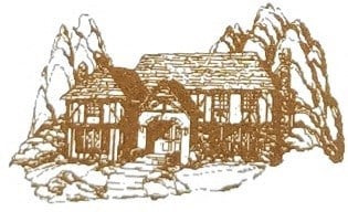 a sketch of a house in the snow