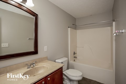 a bathroom with a sink and a toilet and a mirror